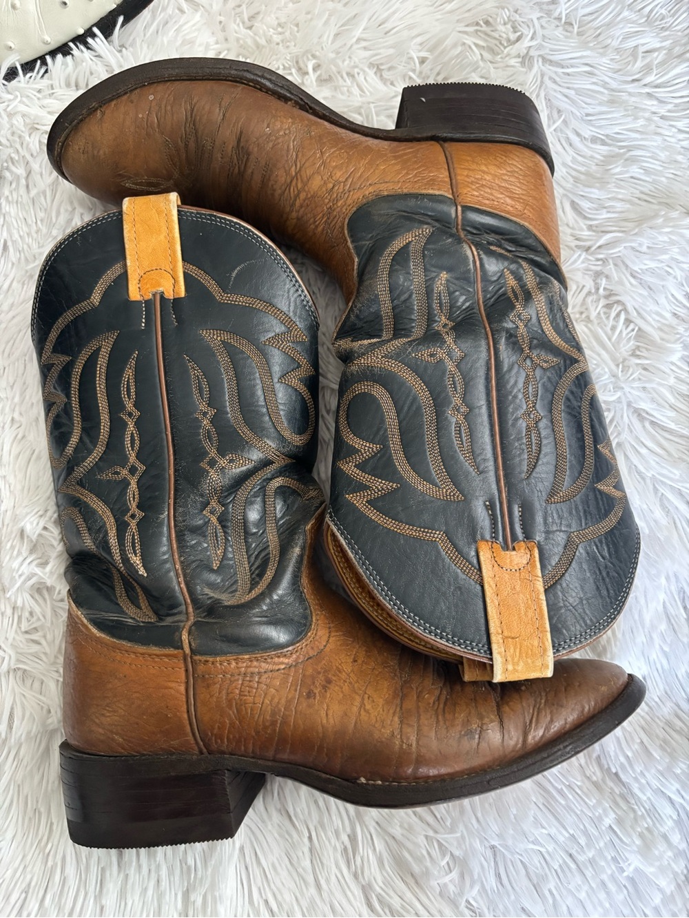 Nocona Two-Tone Leather Western Cowboy Boots - Brown & Black